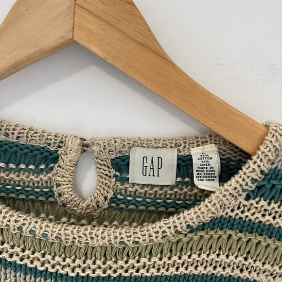 Gap Striped Loose Knit Short Sleeve Cropped Sweater Size Large - Picture 2 of 4